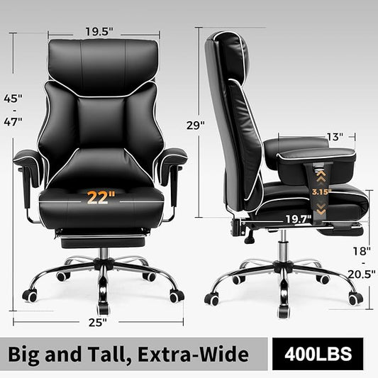 Comfortable Office Chair – High Back, Leather, with Footrest and Armrests