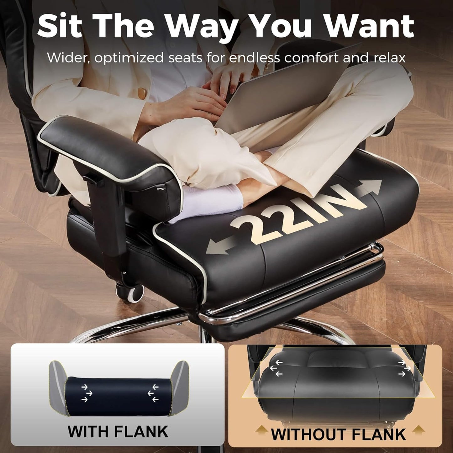 Comfortable Office Chair – High Back, Leather, with Footrest and Armrests