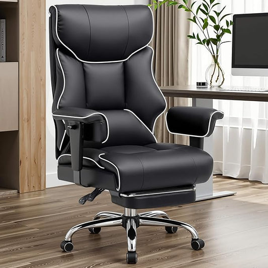Comfortable Office Chair – High Back, Leather, with Footrest and Armrests