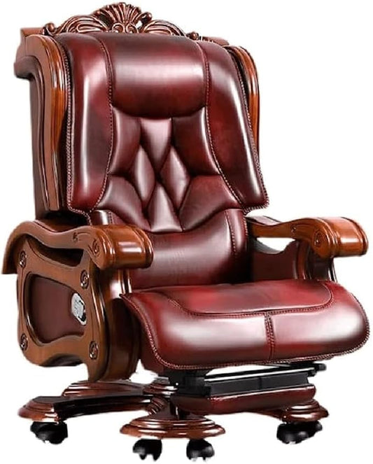 Vintage Office Chair with Carved Wood Accents